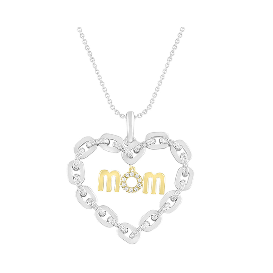 Sterling Silver Two Tone Heart Mom Pendant