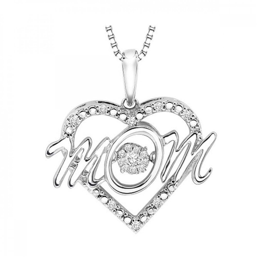 Sterling Silver Heart Shaped Diamond Mom Pendant (0.05CTW)