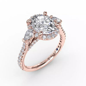 FANA Oval Diamond Halo Engagement Ring With Pear-Shape Diamond Side Stones Rose