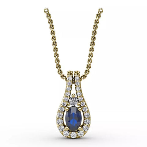 FANA 14k White Gold Oval Sapphire & Diamond Pendant Necklace
