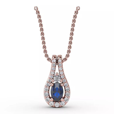 FANA 14k White Gold Oval Sapphire & Diamond Pendant Necklace