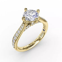 Load image into Gallery viewer, FANA Contemporary Diamond Solitaire Engagement Ring With Tapered Diamond Band Gold