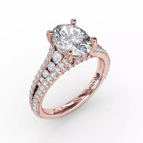 FANA Oval Diamond Solitaire Engagement Ring With Triple-Row Tapered Diamond Band Rose