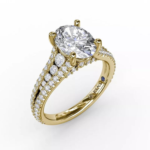 FANA Oval Diamond Solitaire Engagement Ring With Triple-Row Tapered Diamond Band Gold