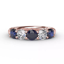 Load image into Gallery viewer, FANA Chunky Sapphire and Diamond Shared Prong Anniversary Band