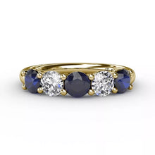 Load image into Gallery viewer, FANA Chunky Sapphire and Diamond Shared Prong Anniversary Band