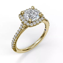Load image into Gallery viewer, FANA Delicate Cushion Halo Engagement Ring With Pave Shank