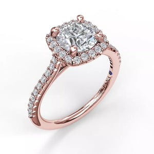 FANA Delicate Cushion Halo Engagement Ring With Pave Shank