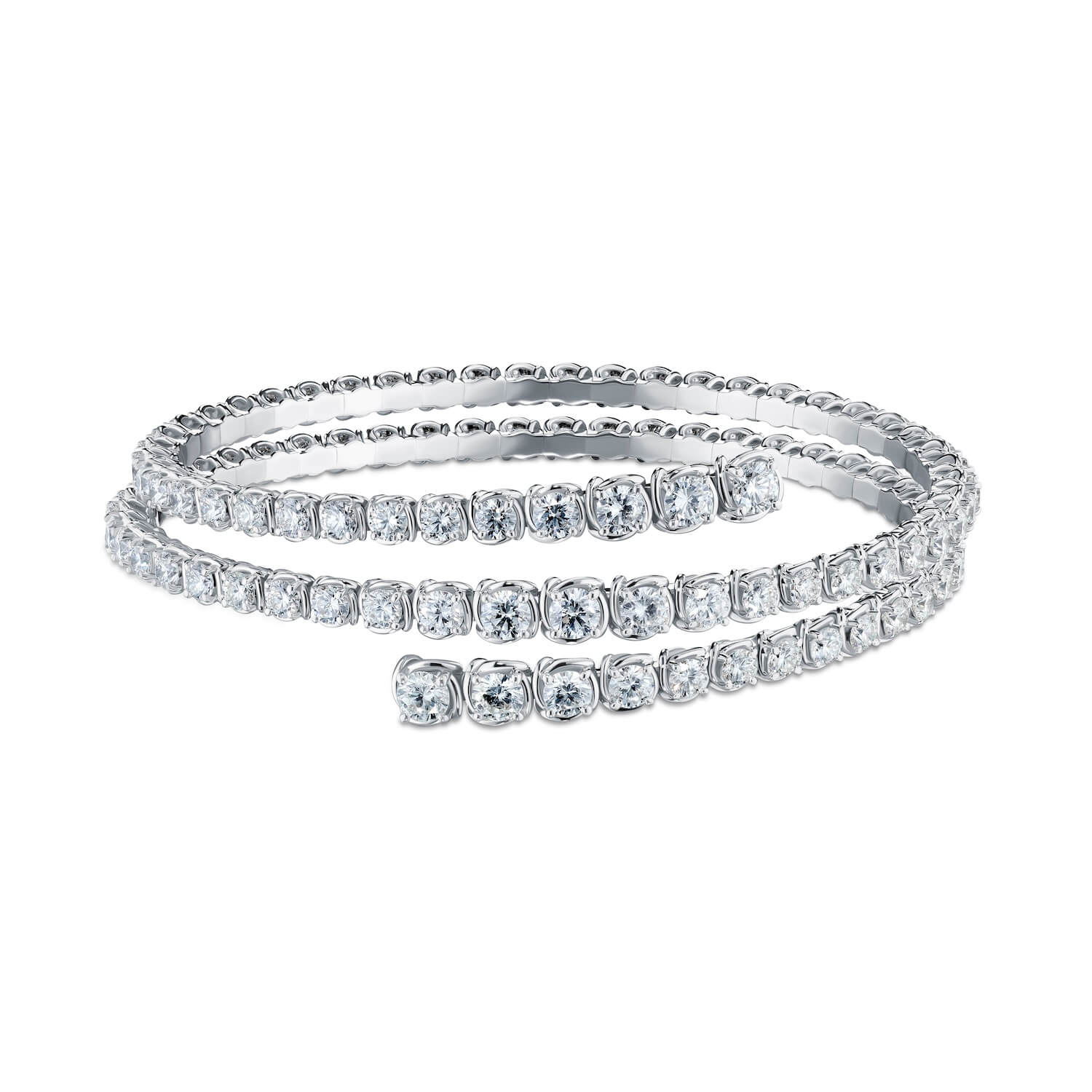 A Link Abbracci 8.06 ctw 18K White Gold 3 Row Diamond Bypass Bracelet