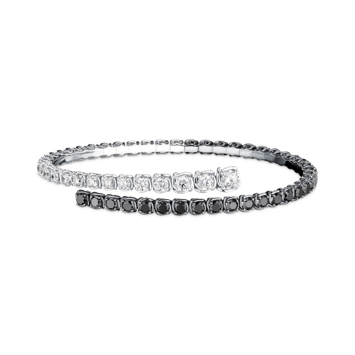 A Link Abbracci 4.63 ctw Black & White Diamond Bypass 18K White Gold Bracelet