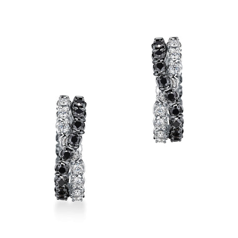A. Link 4.02CTW Black & White Diamond Inside/Out Crossover 18K White Gold Huggie Hoops