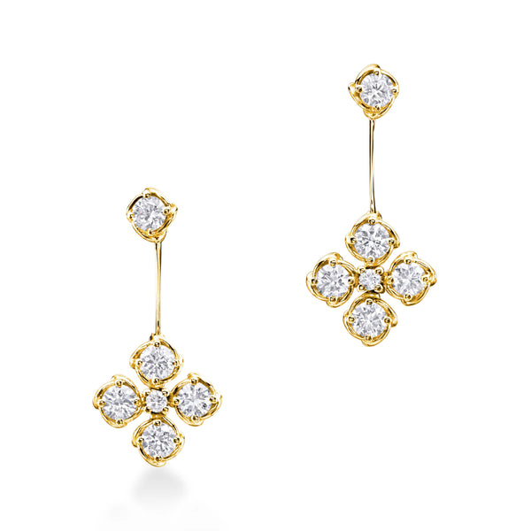 A Link Abbracci 1.45 ctw 18K Yellow Gold Diamond Flower Drop Earrings
