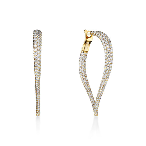 A. Link 7.25CTW Inside/Out Pave Diamond Flame Hoops 18K Gold