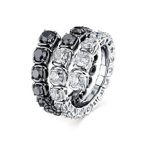 A. Link 4.60CTW Three Row Black & White Diamond Wrap Ring 18K White Gold
