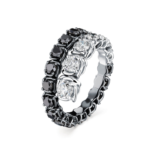 A Link Abbracci 2.45 ctw Black & White Bypass Diamond Wrap Ring 18K White Gold