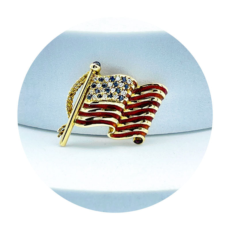 14k Yellow Gold American retailer Flag lapel pin