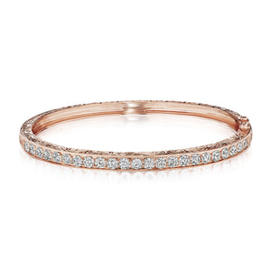 Penny Preville 18K Yellow, White or Rose Gold Engraved Diamond Bangle