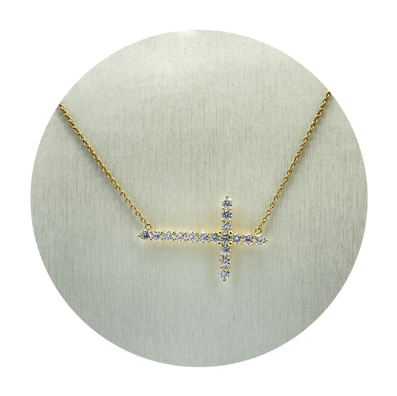 Estate 14K Yellow Gold 0.96CTW Diamond Cross Fixed Pendant