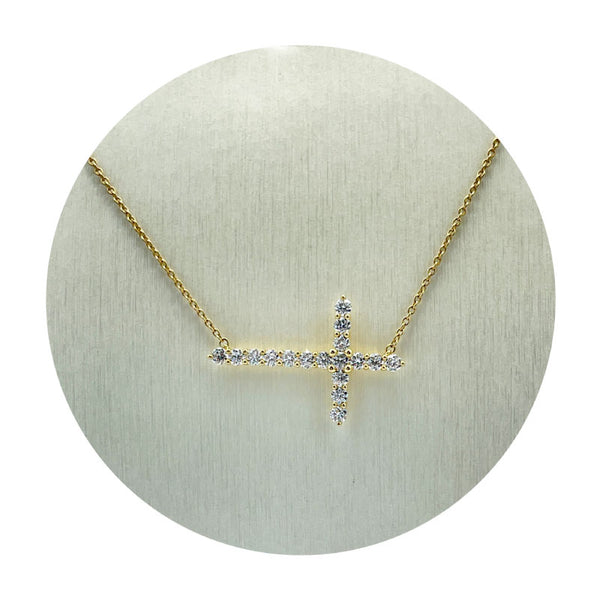 Estate 14K Yellow Gold 0.96CTW Diamond Cross Fixed Pendant