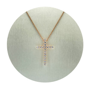 Estate 14K Rose Gold 1.00CTW Diamond Cross Pendant on Adjustable Chain