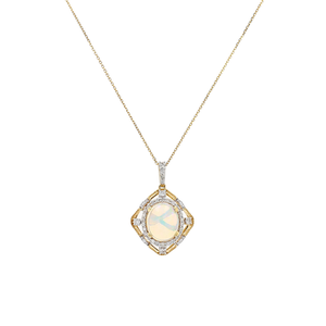 14K Yellow Gold Opal & Diamond Milgrain Pendant Necklace 3.39TGW