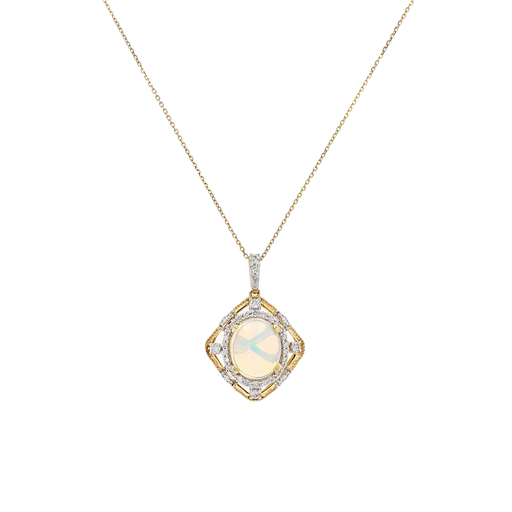 14K Yellow Gold Opal & Diamond Milgrain Pendant Necklace 3.39TGW