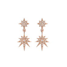 Load image into Gallery viewer, Penny Preville 18K Yellow, White or Rose Gold Petite Double Starburst Drop Fashion Earrings