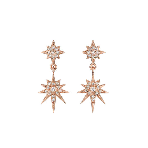 Penny Preville 18K Yellow, White or Rose Gold Petite Double Starburst Drop Fashion Earrings
