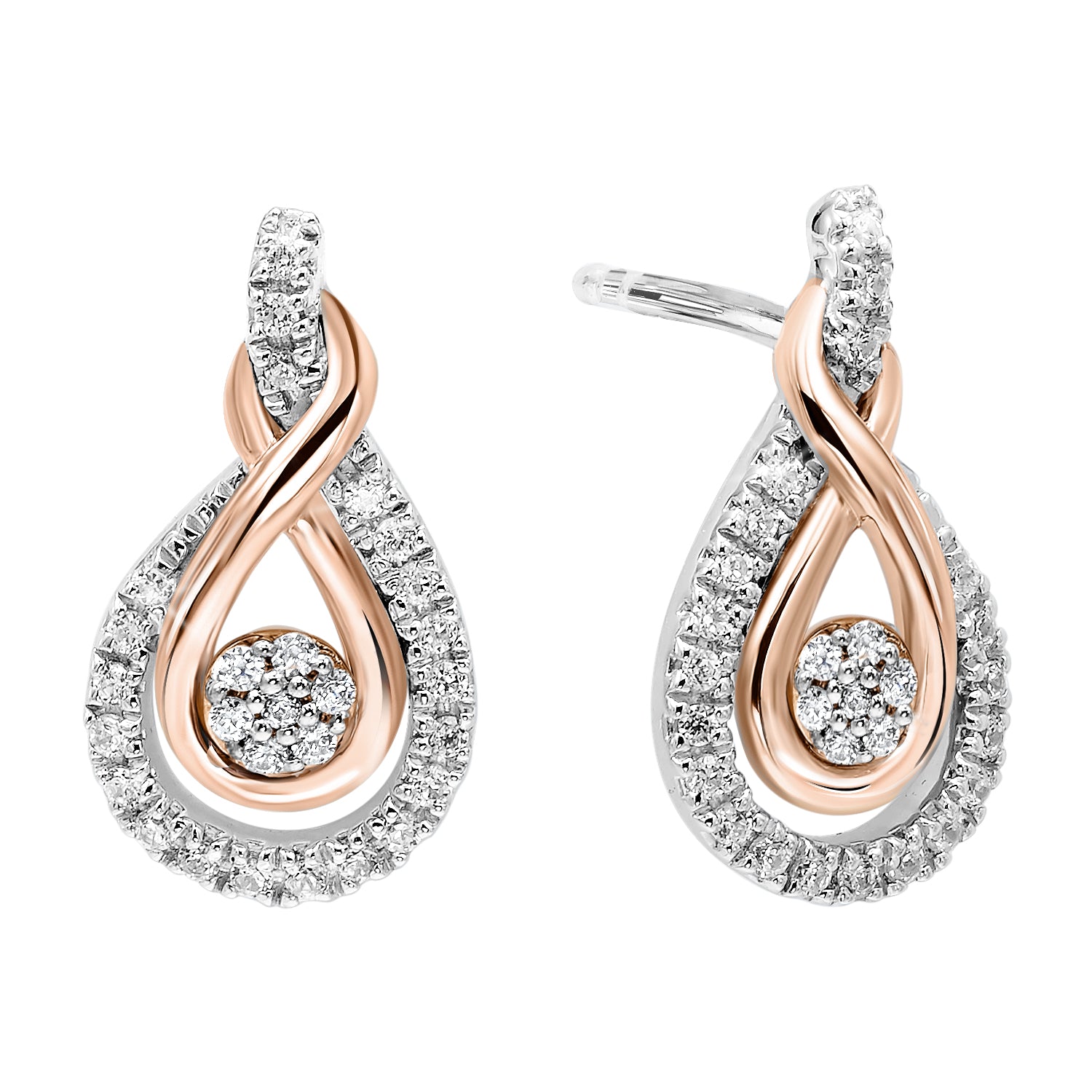 Two Tone Sterling Silver Rhythm of Love Diamond Love Knot Earrings