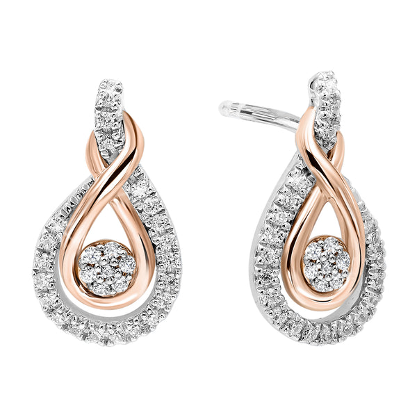 Two Tone Sterling Silver Rhythm of Love Diamond Love Knot Earrings