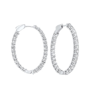 14K White Gold Prong Inside Outside Diamond Hoop Earrings
