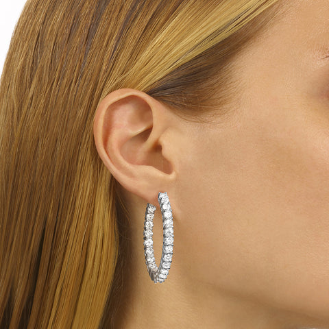 14K White Gold Prong Diamond Hoop Earrings 10CT