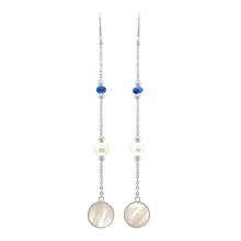 Load image into Gallery viewer, Pearl &amp; Mother of Pearl Earrings with Sapphire