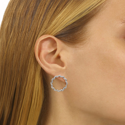 White Gold Diamond Circle Fashion Earrings - 1 ctw