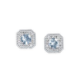 White Gold Diamond & Aquamarine Fashion Colorstone Earring