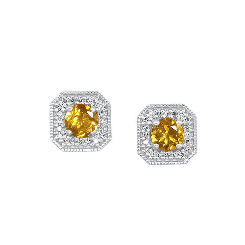 White Gold Diamond & Citrine Fashion Colorstone Earring