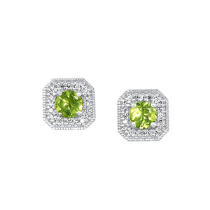 White Gold Diamond & Peridot Fashion Colorstone Earring
