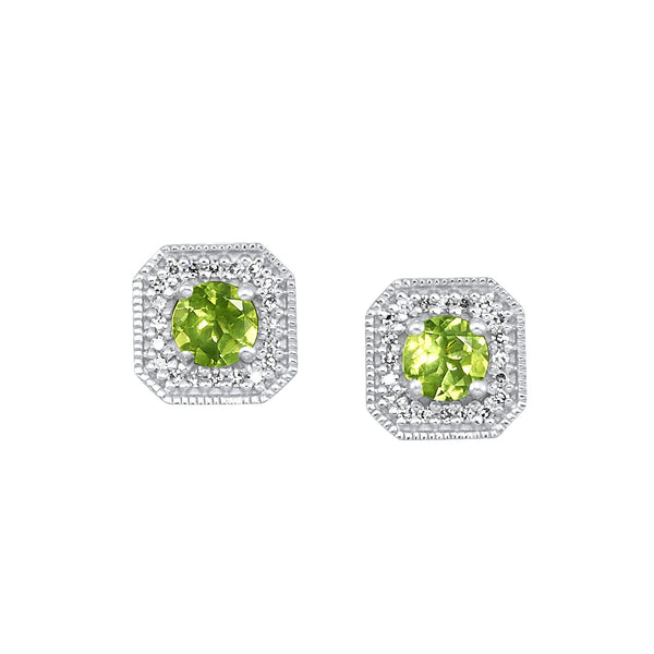 White Gold Diamond & Peridot Fashion Colorstone Earring