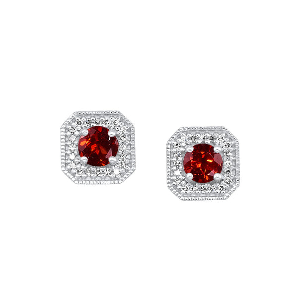 White Gold Diamond & Garnet Fashion Colorstone Earring