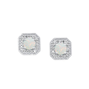 White Gold Diamond & Opal Fashion Colorstone Earring