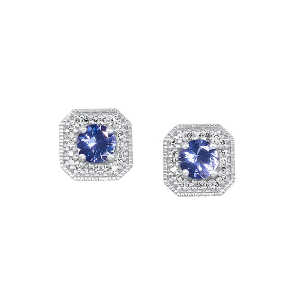 White Gold Diamond & Created Alexandrite Fashion Earring