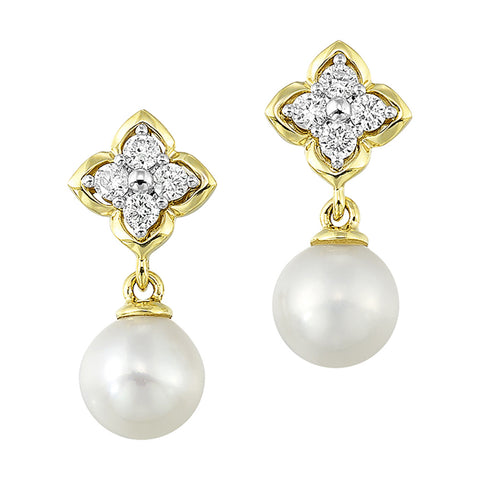 Diamond & Pearl Dangle Earrings