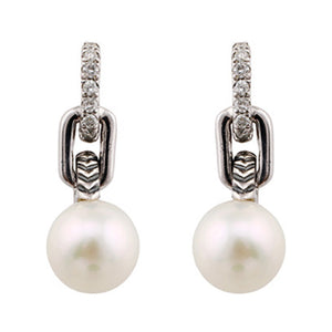 Silver Diamond 1/20Ctw & Pearl 2 3/4Ctw Earring