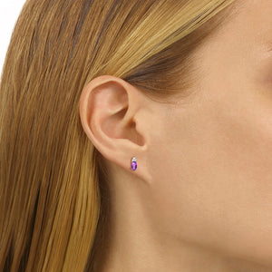 10K White Gold Color Ens Prong Amethyst Earrings 1/25CT