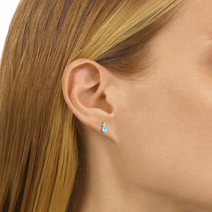 10K White Gold Color Ens Prong Aquamarine Earrings 1/25CT
