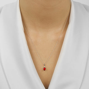 10K White Gold Color Ens Prong Garnet Necklace 1/30CT