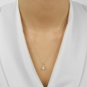 10K White Gold Color Ens Prong Aquamarine Necklace 1/30CT