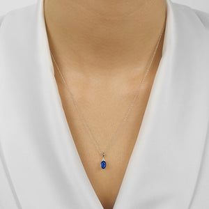 10K White Gold Color Ens Prong Sapphire Necklace 1/30CT