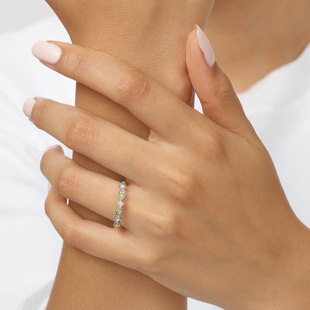 10K Gold Stackable Peridot Band 1/20CT