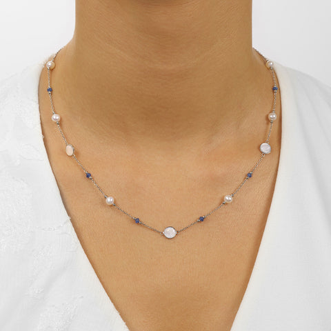 Pearl & Mother of Pearl Necklace with Sapphire